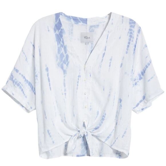 RAILS Thea Tie Waist Linen Blouse Top, Tie-dyed, Blue/White, Small, NWT - Picture 8 of 17
